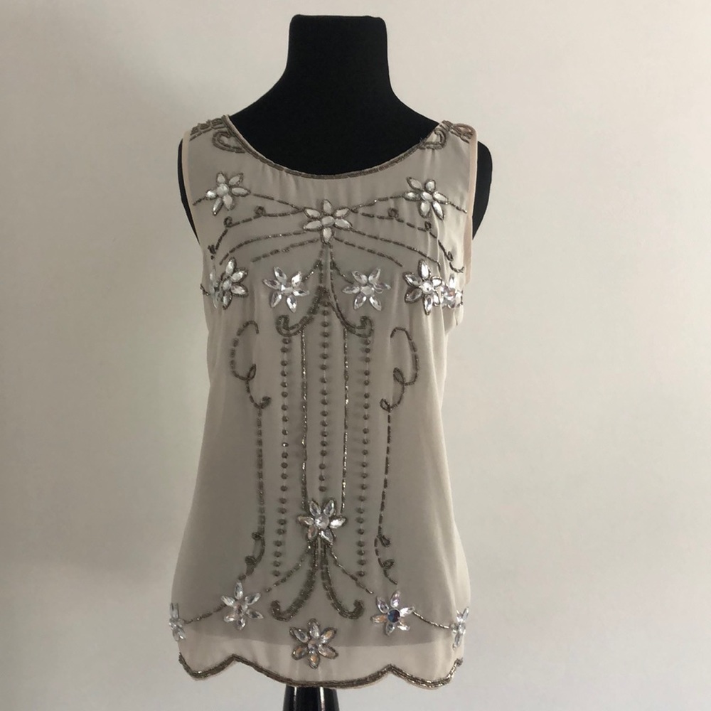 Forever 21 Flower Jeweled Sequin Beaded Tank Top